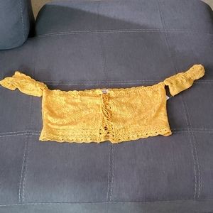 Mustard Yellow Lace Up Off the Shoulder Crop Top